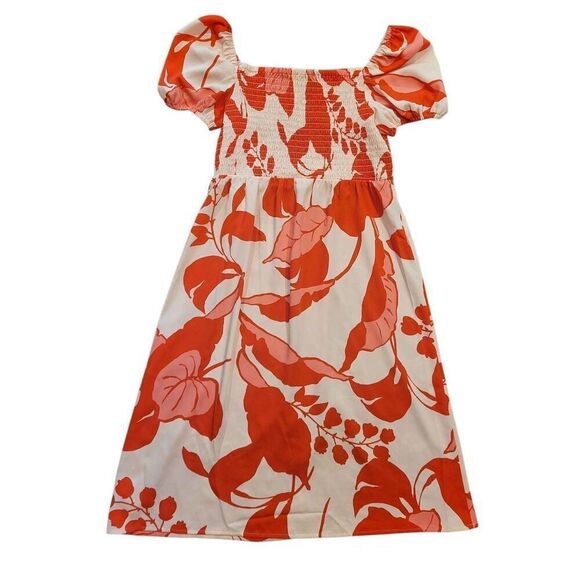 Ann Taylor Dress Women's Small Petite Pink Red Floral Smocked Jersey Midi - Picture 1 of 4